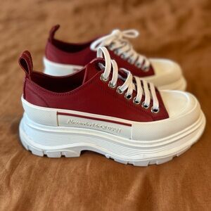 Alexander McQueen Burgundy and WhiteTread Slick Platform Sneakers